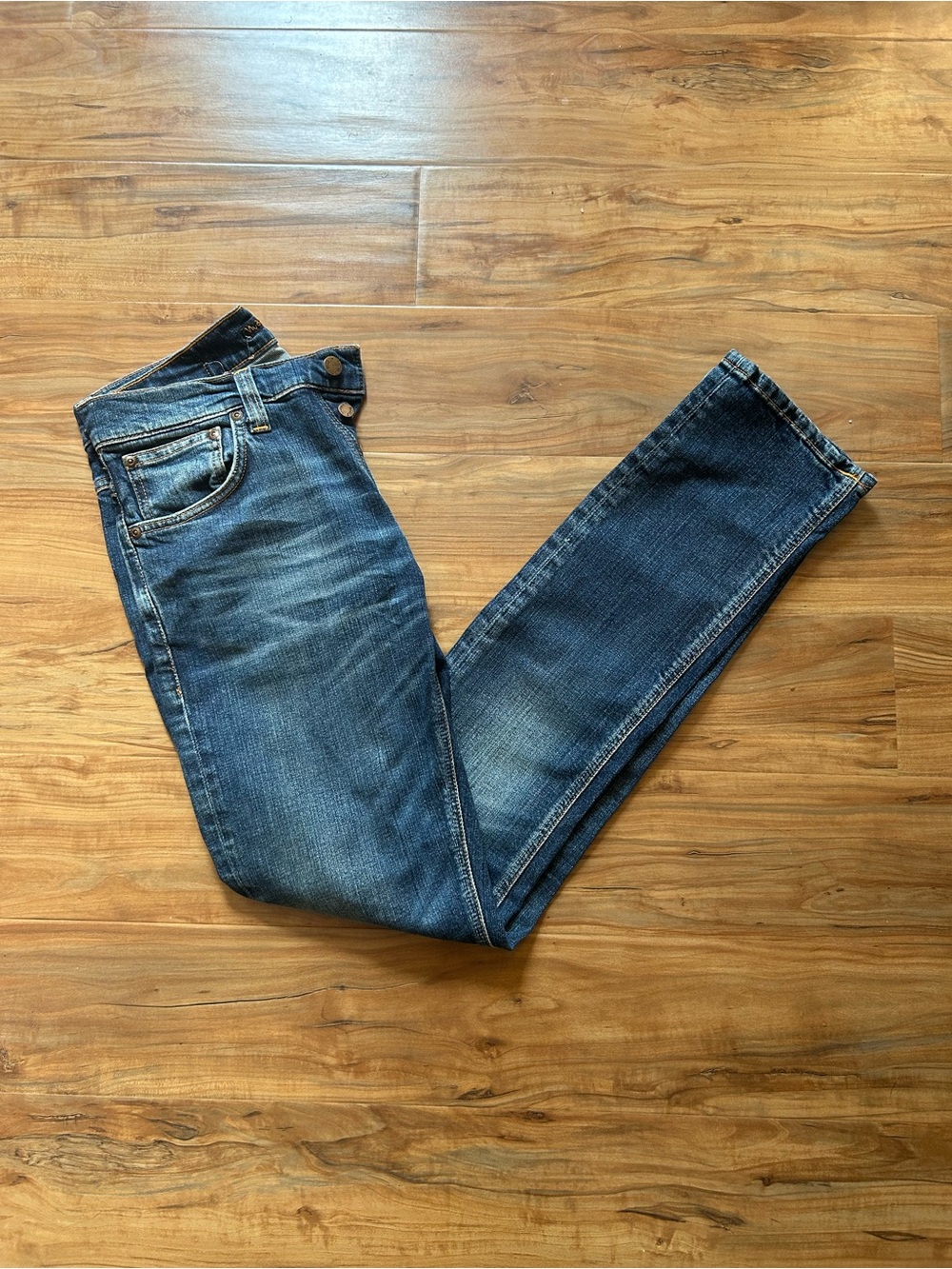 Men's Nudie 30x32 Blue Washed Denim Jeans - Classic Straight Fit